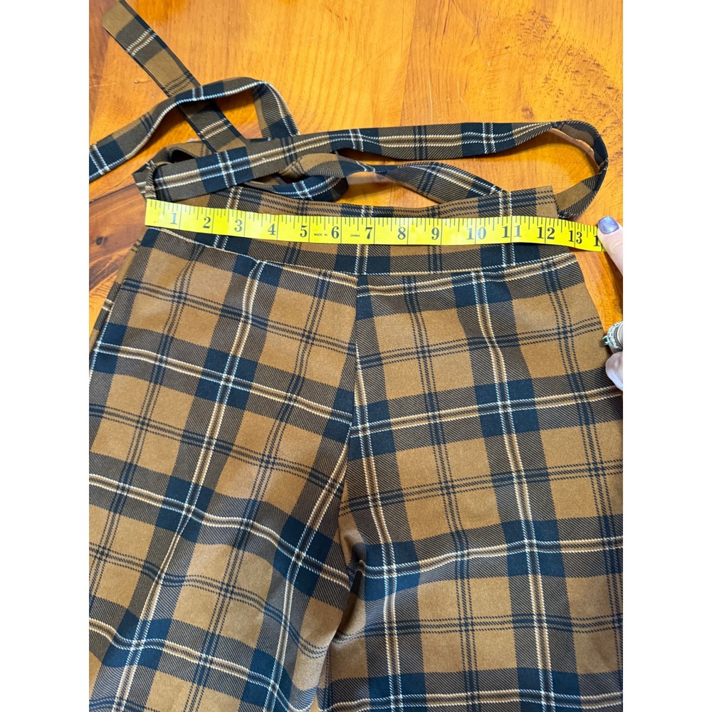 VTG Y2K Vamp Brown Plaid High Waisted Bell Bottom Pants w/ Tie Belt Small USA - Picture 5 of 7